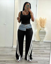 Denim Patchwork Loose Straight Pants LSD 2334