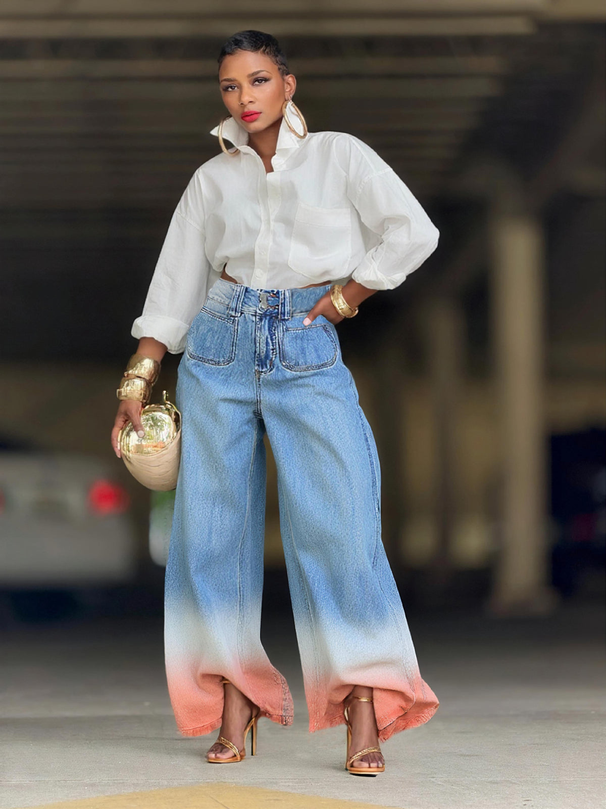 Gradient Color Wide Leg Jeans GYLN 2682
