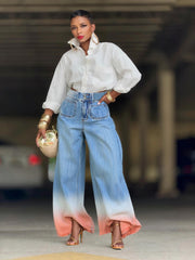 Gradient Color Wide Leg Jeans GYLN 2682