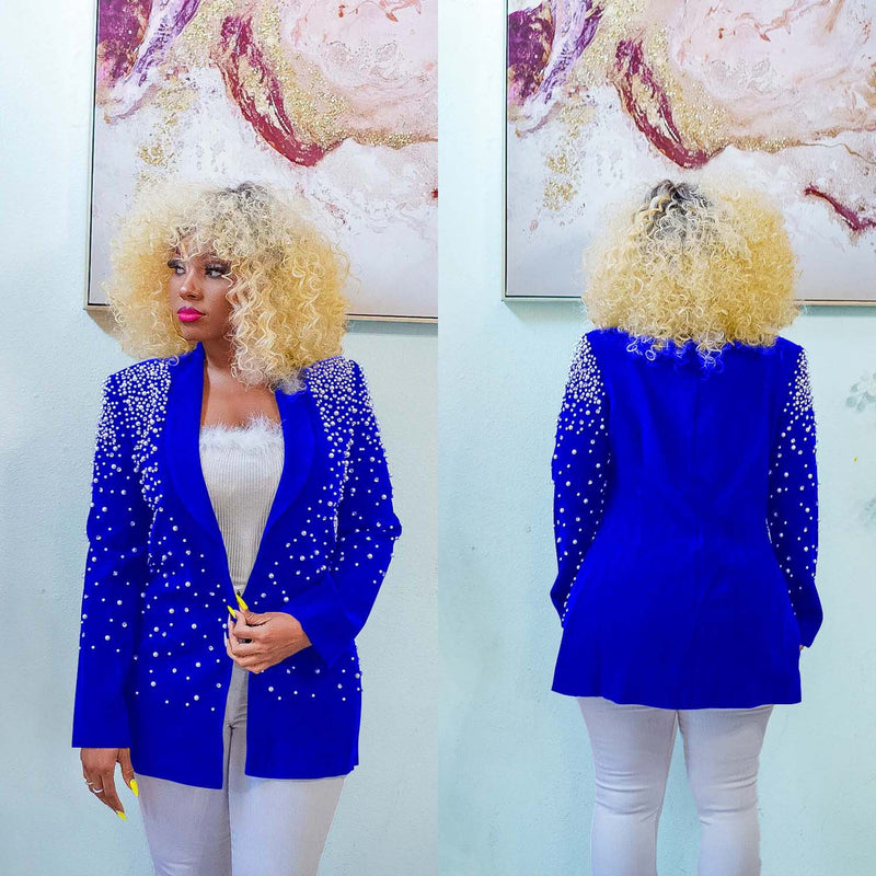 Solid Bubble Bead Lapel Long Sleeve Blazer BY 6590