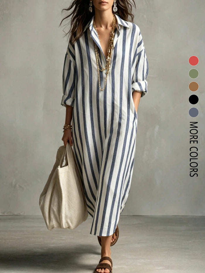 Casual Stripe Long Sleeve Shirt Dress GSRX 981
