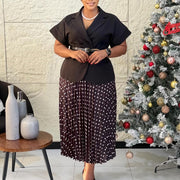 Plus Size Short Sleeve Blazer Polka Dot Print Long Skirt Suit GATE 620