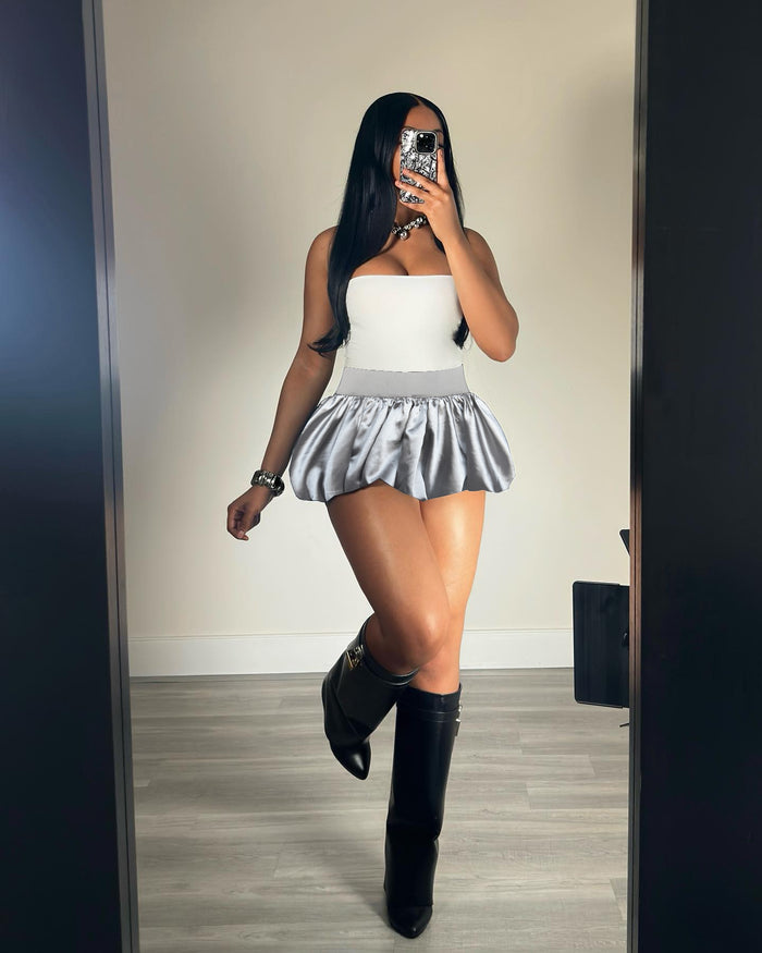 Satin Mini Pleated Bubble Skirt QXLB 10088