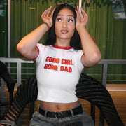Letter Print Short Sleeve Crop Tops MXBF K24TP321