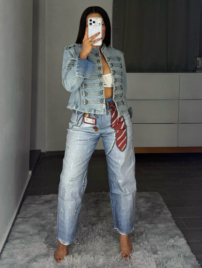 Plus Size Tie Print Straight Jeans GYLN 2364
