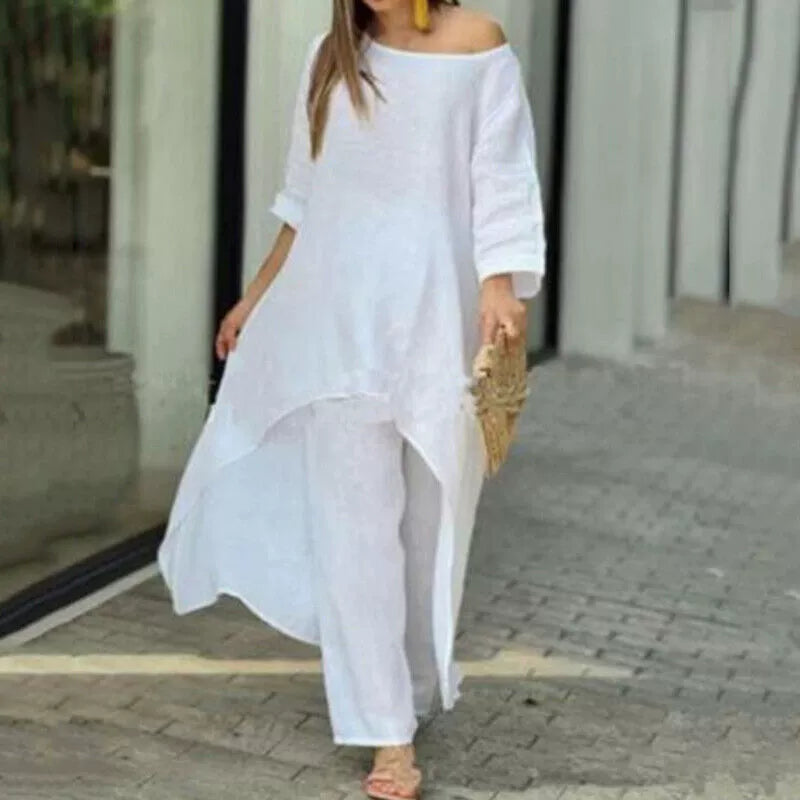 Plus Size Solid Color Long Sleeve Irregular Two Piece Pants Set GYJY W0839