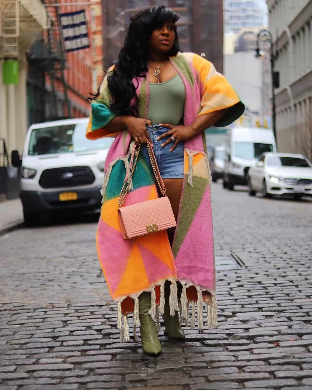 Casual Color Blocking Tassel Knit Coat TR 1291