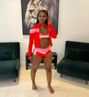 Color Block Bikini Short Top Three Piece Set GFCF 1372