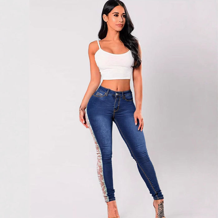Lace Hollow Out Patchwork Jeans GXJF 25554