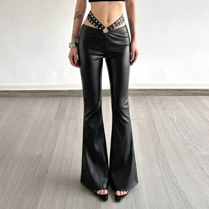Low Waist Metal Buckle Leather Pants GPKJ MR51255