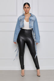 Back Meshes Tassel Denim Jacket GQDH 958