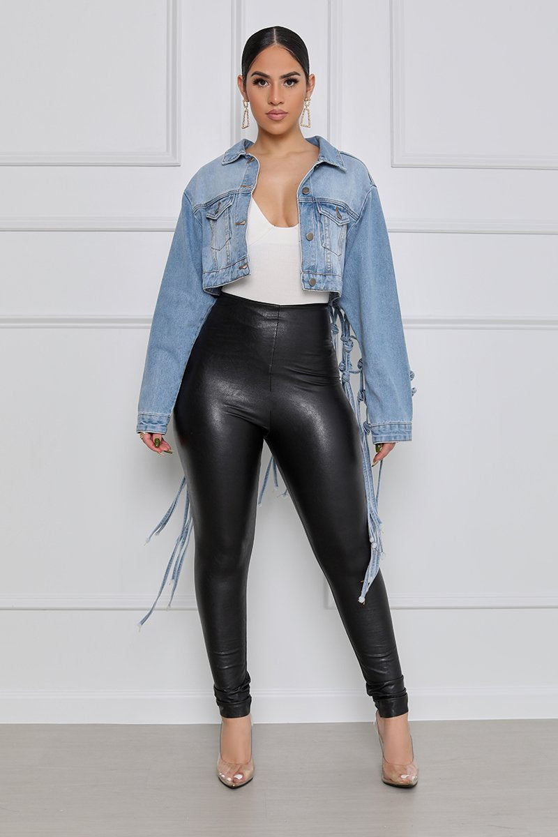 Back Meshes Tassel Denim Jacket GQDH 958