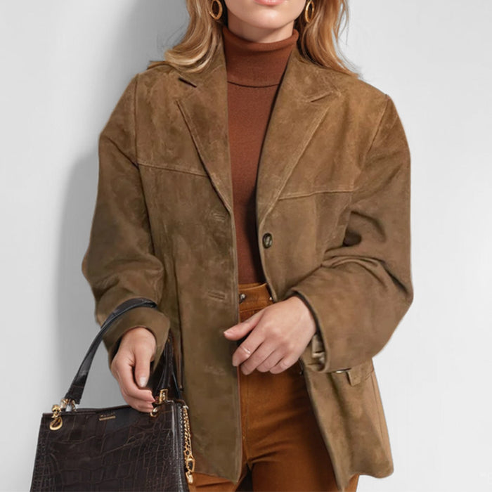 Plus Size Retro Loose Pocket Suede Long Sleeve Blazer GHHE 28647