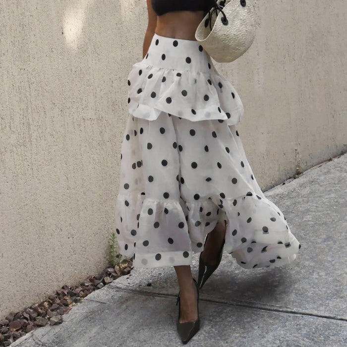 Polka Dot Print Irregular Long Skirts GPKJ MR43545