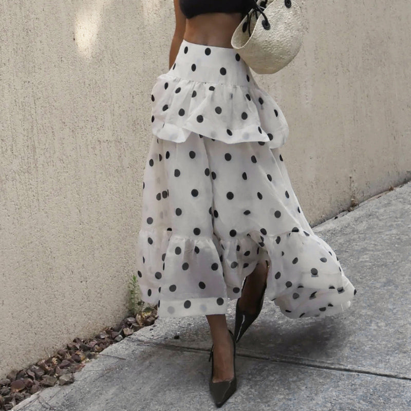 Polka Dot Print Irregular Long Skirts GPKJ MR43545