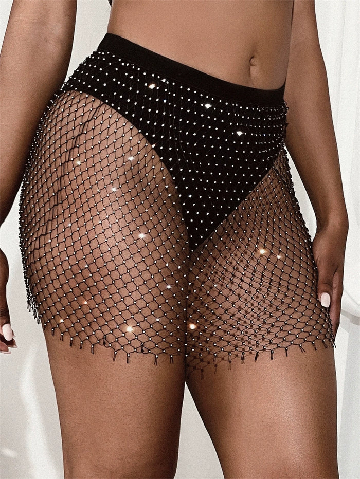 Sexy Rhinestone Fishnet Mini Skirt GZYY 1235