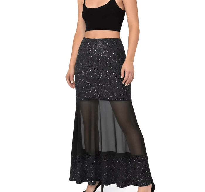 Fashion Patchwork Mesh Big Swing Long Skirts GFMA TE2677