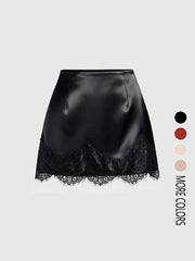 Satin Lace Edge Patchwork Mini Skirt GSRX 876