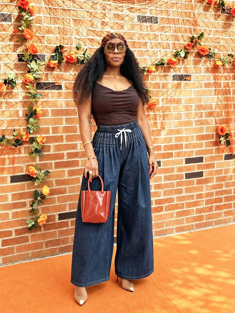 Plus Size Loose Pleated Wide Leg Jeans GYLN 6390
