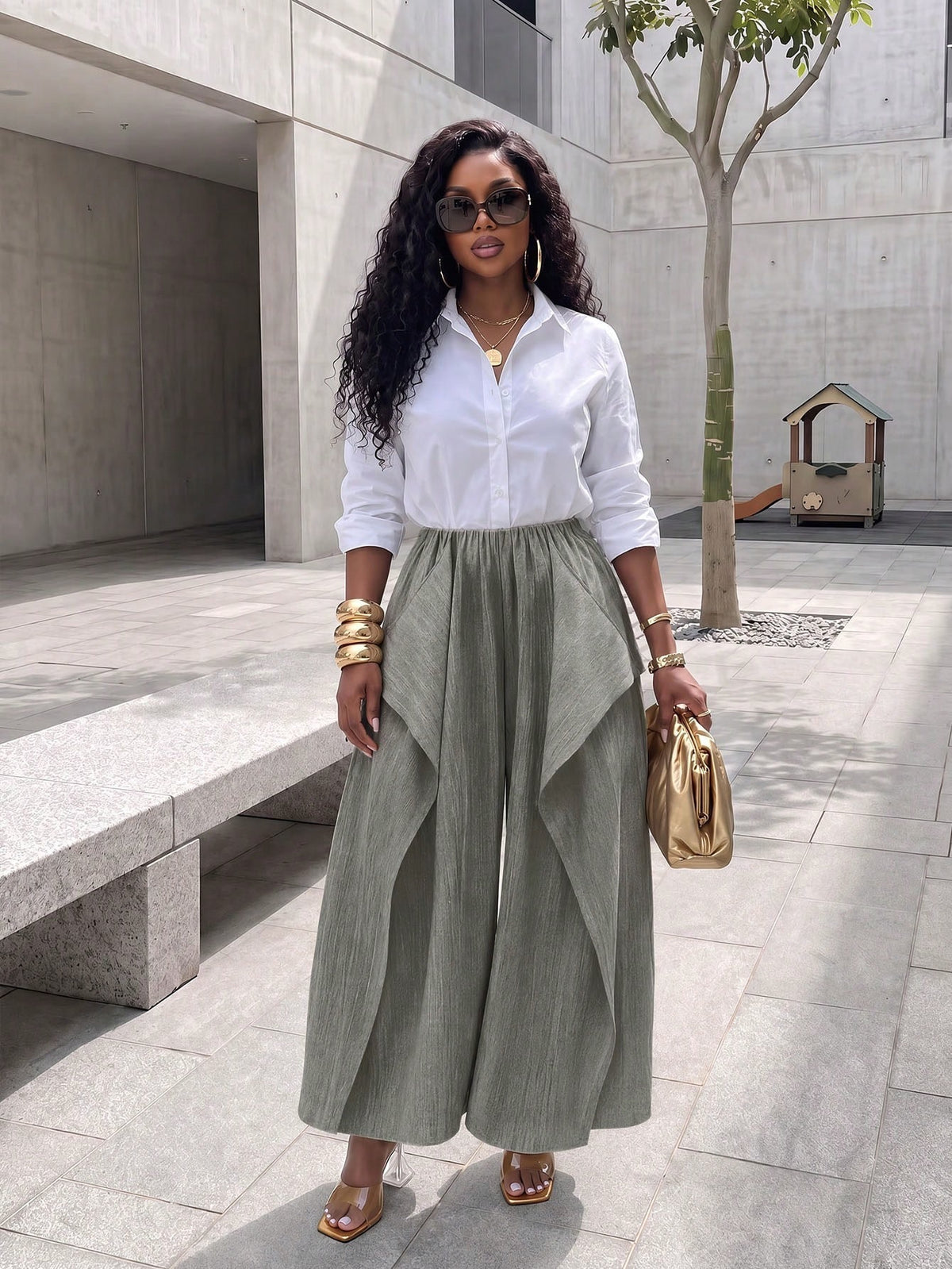 Solid Color Loose Wide Leg Pants GHYX TXY5504