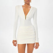 Long Sleeve Ruched Mini Dress GSZM C26DS312