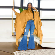 Pleated Long Solid Color Shawl Blouse NNWF 10623