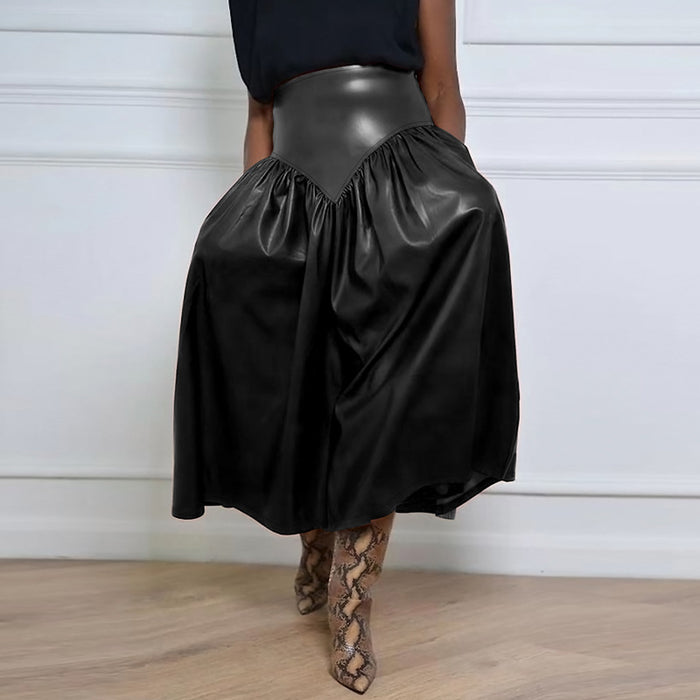 Plius Size PU Leather Half Body Patchwork Skirt GDAM 890