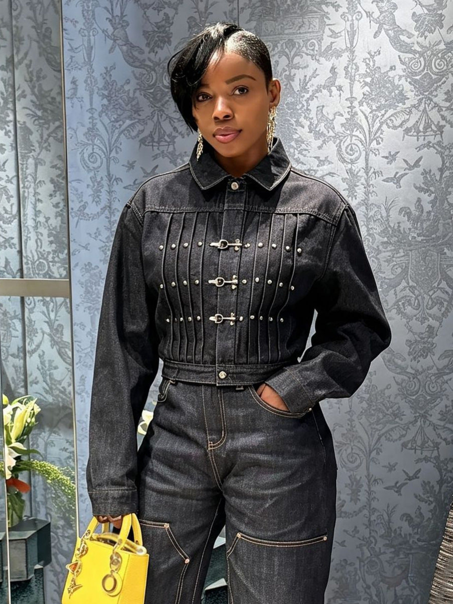 Long Sleeve Pleated Denim Jackets GYLN 2002