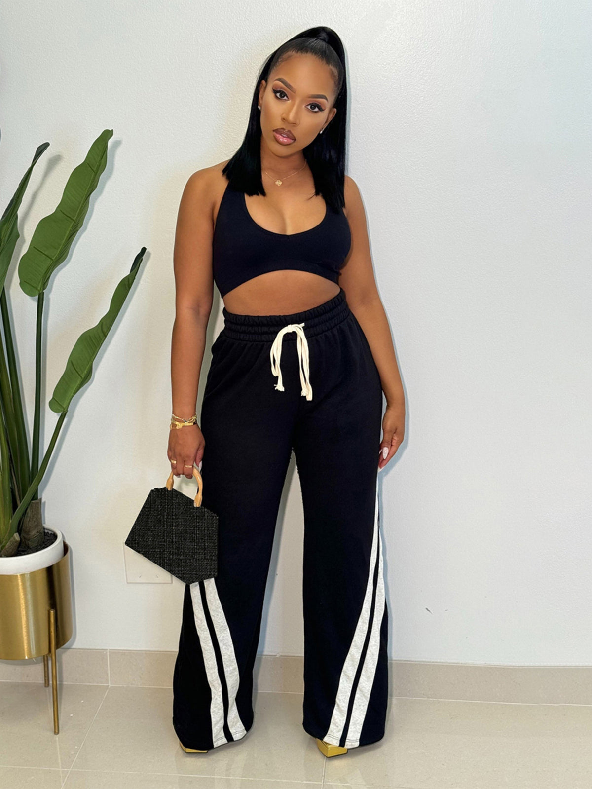 Casual Sport Solid Patchwork Straight Pant MIL T119