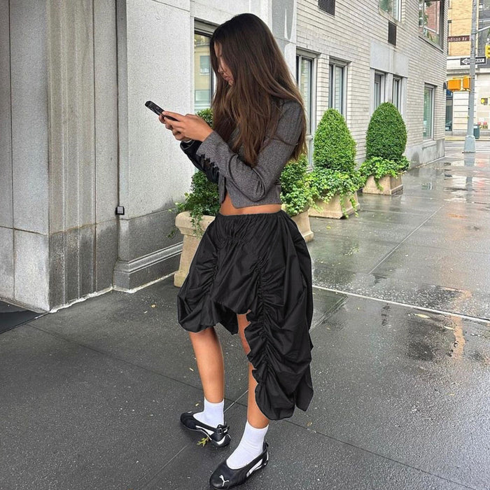 Pleated Irregular Loose Half Skirt GNZD 41048SG