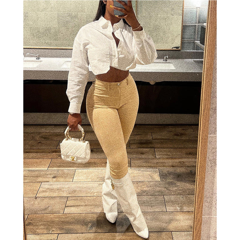 Fashion Solid Long Sleeve Shirts GCNF 0198
