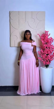 Off Shoulder Ruched Mesh Maxi Dress GADE 10391