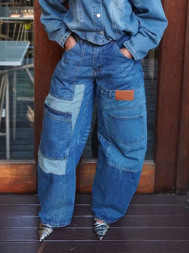 Plus Size Contrast Color Patch Loose Jeans GYLN 0817