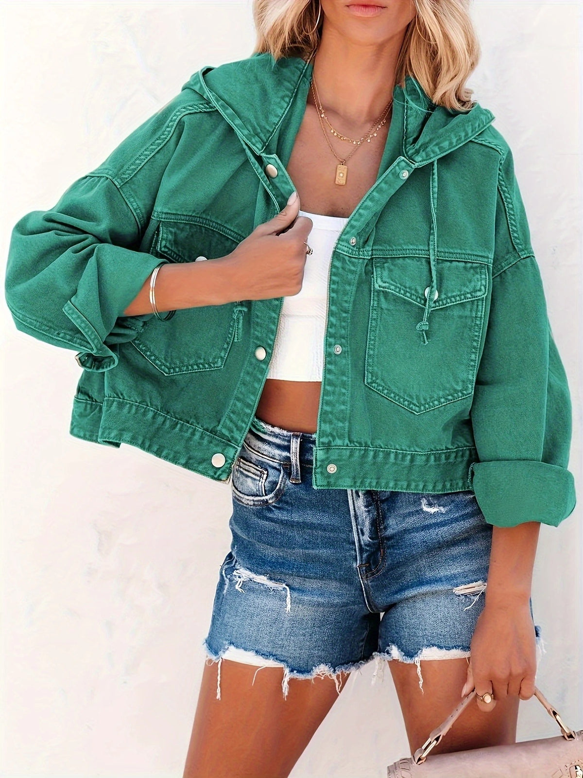 Drawstring Hooded Loose Fit Denim Jacket GZHY PD08566