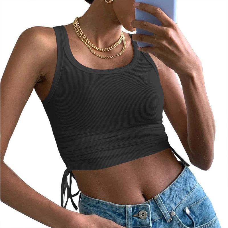 Sleeveless O Neck Drawstring T Shirt YMZY 11504