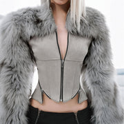 Zipper Long Sleeve Furzzy Patchwork Jackets GSLF K25C83769