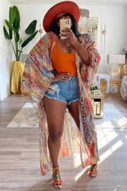 Chiffon Cardigan Long Jacket Poncho OLYF 6172