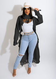 Solid Knitted Tassel Long Sleeve Irregular Sweater Top TR 1188