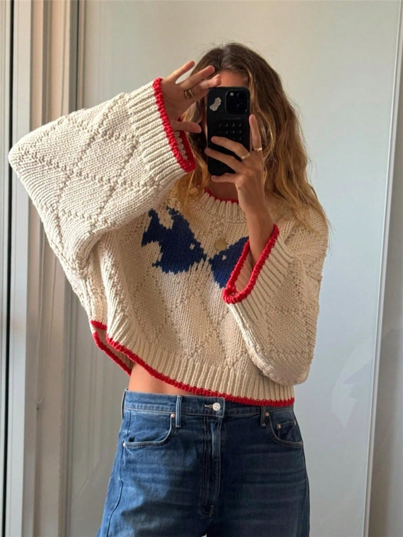Retro Color Block Knit Oversized Sweater GZYF 1201