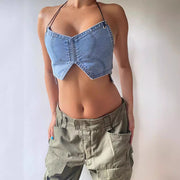 Wrap Chest Halterneck Denim Tank Top GLYK LX008