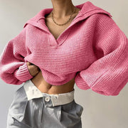 Fashion Long Sleeve Knits Lapel Sweater YMZY 21138
