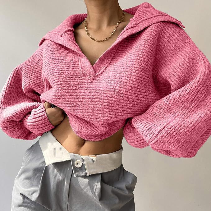 Fashion Long Sleeve Knits Lapel Sweater YMZY 21138