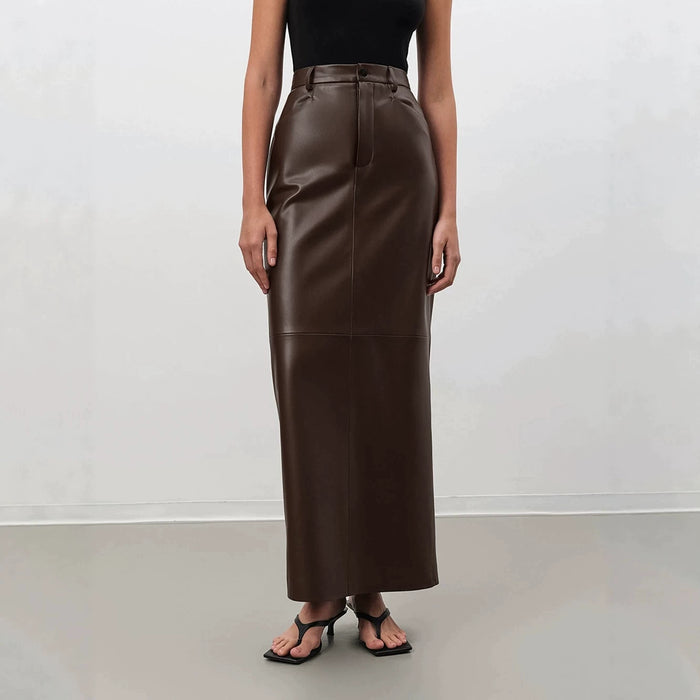 PU Leather High Waist Split Long Skirt GPBY SK8327