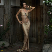 Chain Halterneck Split Maxi Dress DLSF K6D10597A