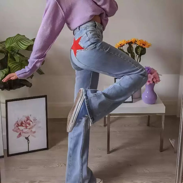 Fashion Contrast Color Micro Flare Jeans GSYI 6002