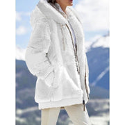 Plus Size Fashion Loose Plush Zipper Hooded Coat GOFY 9910