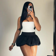 Solid Color Bubble Mini Skirt DLSF K24J46609