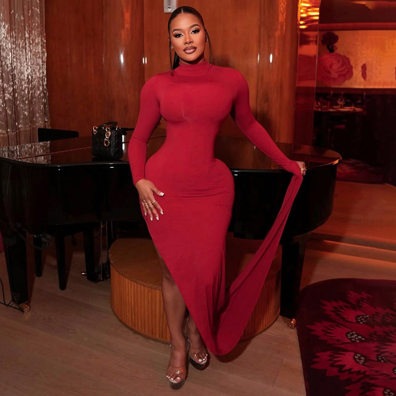 Solid Color Long Sleeve Maxi Dress GDSF D26DS287