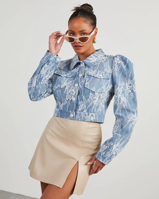 Casual Loose Floral Lace Denim Jacket GYAN 16802