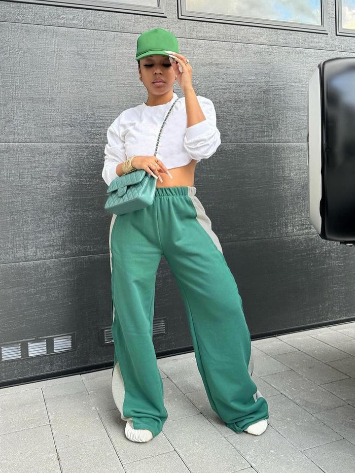 Casual Loose Wide Leg Patchwork Sport Pant MIL 099